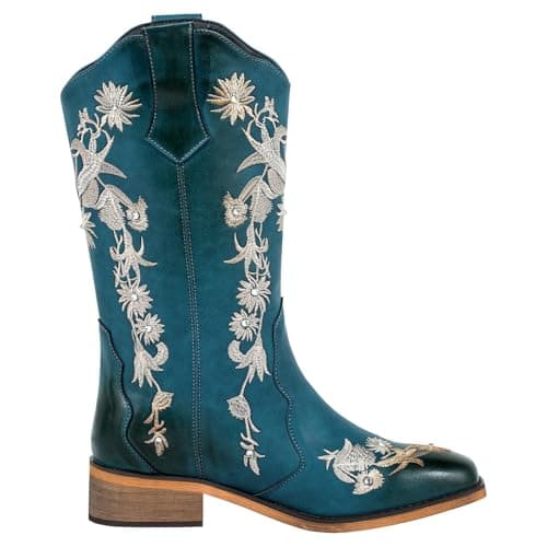 SheSole Women's Floral Rhinestones Square Toe Cowboy Boots
