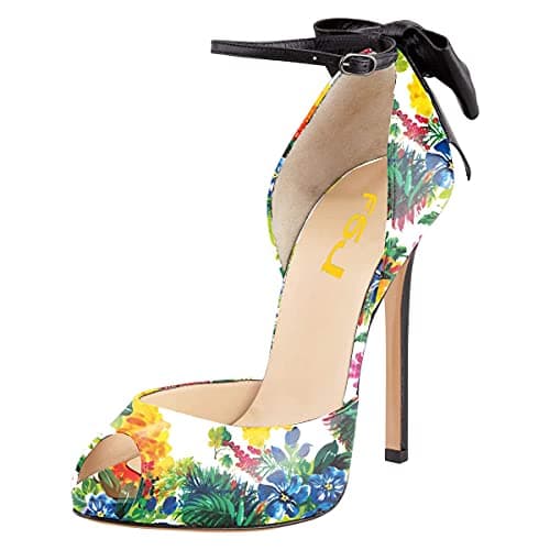 FSJ Women's Bridal Stiletto Heels with Ankle Straps and Buckle Size 4-15 US — Flower