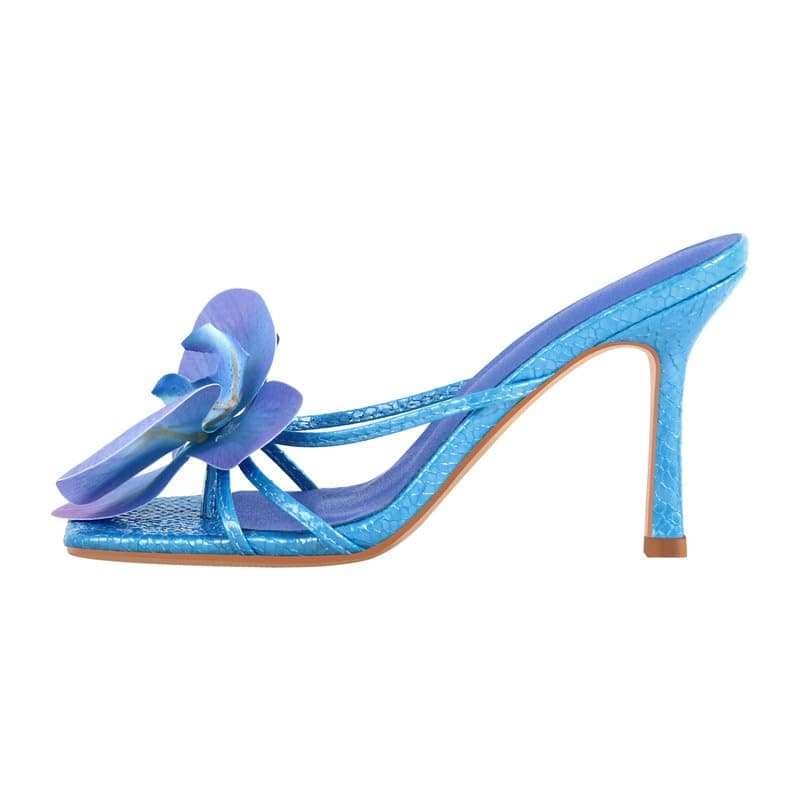 Richealnana Women's Clear Square Toe Stiletto Heel Slip-On Mules — Blue-flower