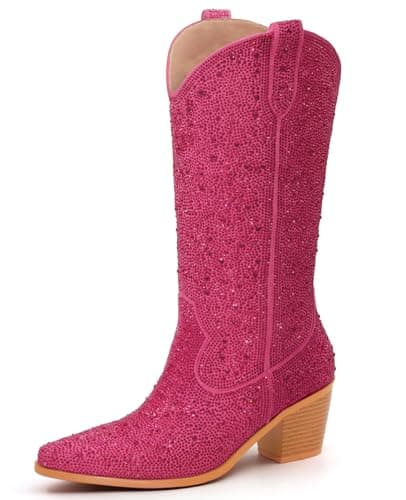 Rhinestone Cowboy Boots for Women — Rose Red