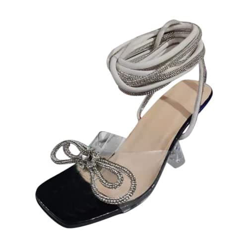 ZBYY Women's Lace Up Rhinestones High Heel Sandals for Dress Party Wedding