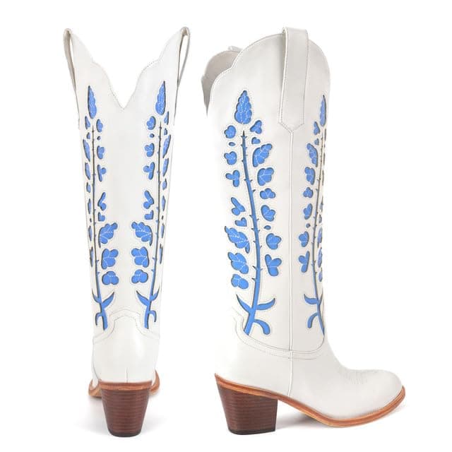 Richealnana Women's Cowgirl Short Embroidered Boots with Chunky Heels
