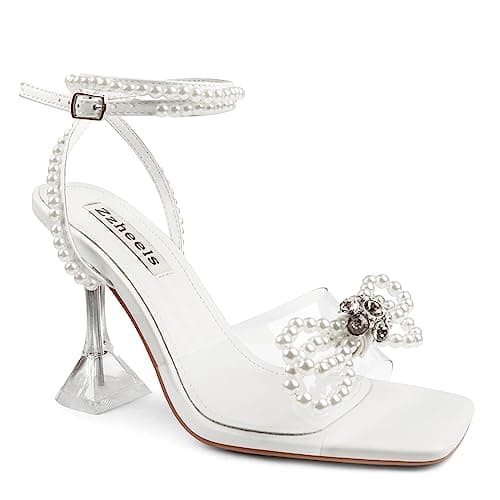 Zzheels Clear Crystal Double Bowknot Slingback Heels for Party and Weddings — 3.74"pearl