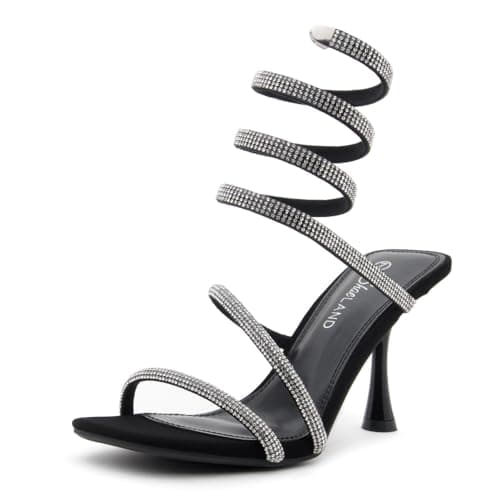 Charming Women's Rhinestone Heel Sandals with Spiral Strap for Party — Blacknubucksilver