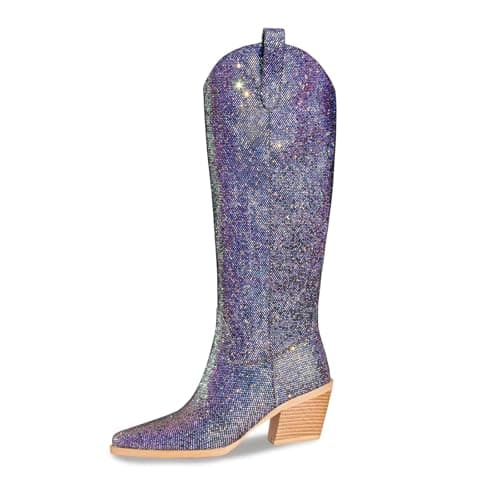 Gothictor Sparkly Knee High Cowboy Boots for Women