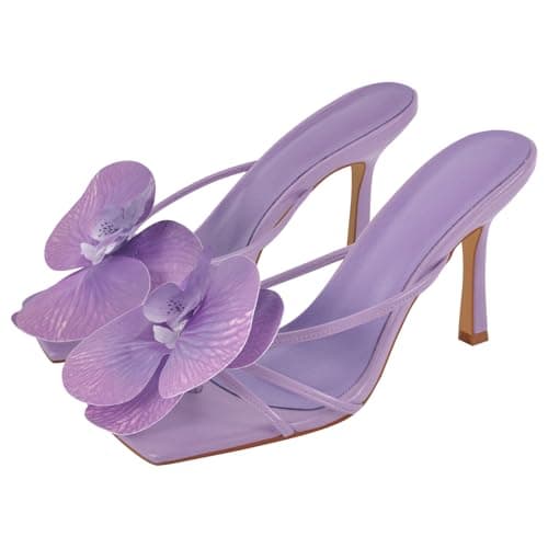 Richealnana Women's Clear Square Toe Stiletto Heel Slip-On Mules — Purple-flower