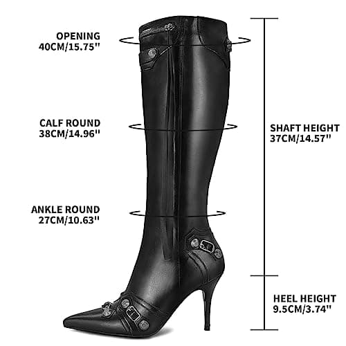 Women's Black Knee High Stiletto Boot TrendsPwd Toe Zippered Heel
