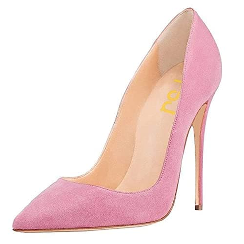 FSJ Women's Stilettos Formal Pointed Toe High Heel Shoes Größe 4-15 US — Pink-suede