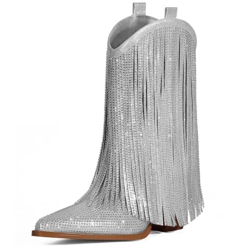 HICLOTSA Sparkly Rhinestone Western Ankle Boots for Women