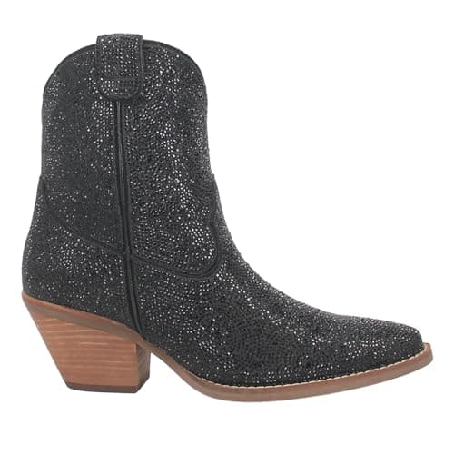 Dingo Women's Black Rhinestone Cowgirl Ankle Boots Mid Heel Zipper Casual