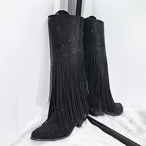 Women's Sparkling Calf-High Rhinestone Boots