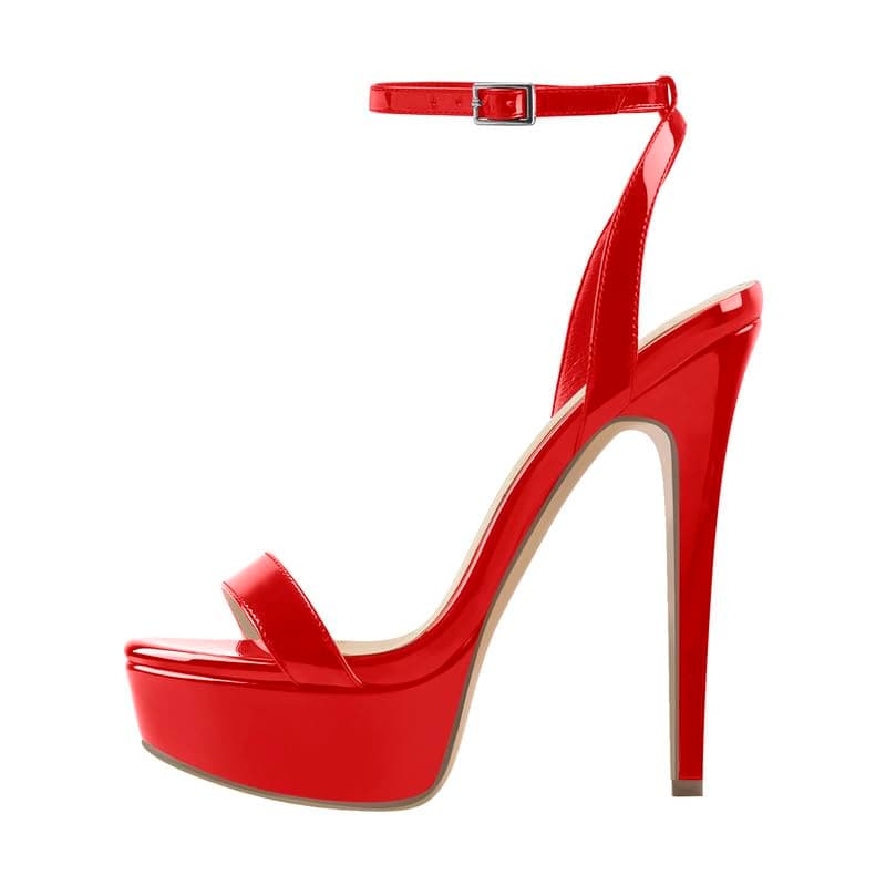 Richealnana Women's Buckle Strap Platform Stiletto Heel Sandals — Red