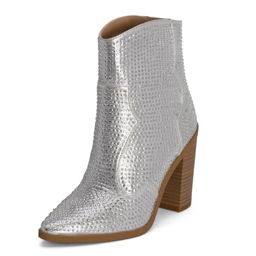 Chariot & Co Wyatt Sparkly Cowgirl Boots – Silver, Gold, Black Rhinestone Heel