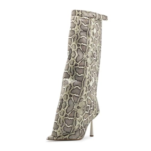 Goolita Women's Pointed Toe Knee High Stiletto Heel Fold Over Boots Fashion & Comfortable — Snake Stud