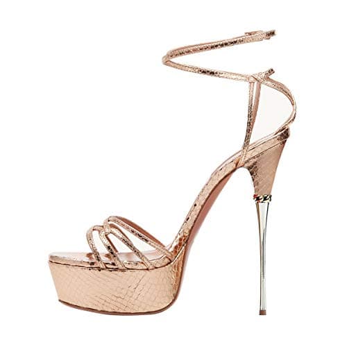 FSJ Women's Metallic Open Toe Stiletto Heel Platform Sandals Size 4-15 US