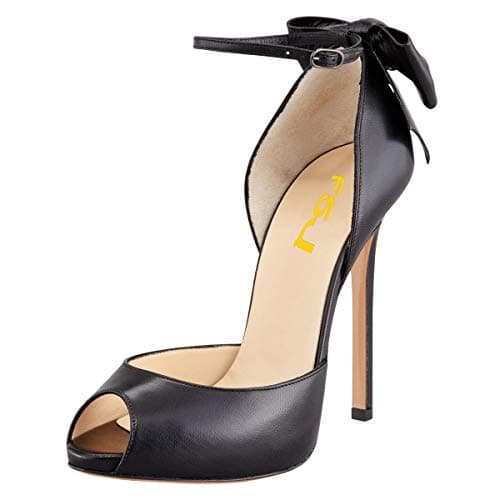 FSJ Women's Bridal Stiletto Heels with Ankle Straps and Buckle Size 4-15 US — Black