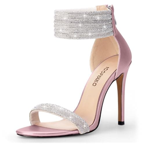 100FIXEO Elegant Rhinestone Heeled Open Toe Wedding Shoes — Pink