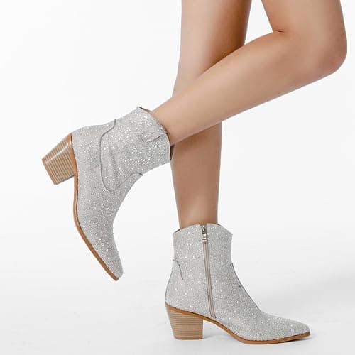 Yallmay Sparkly Rhinestone Cowgirl Booties for Women