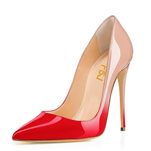 FSJ Women's Stilettos Formal Pointed Toe High Heel Shoes Größe 4-15 US — Red-nude