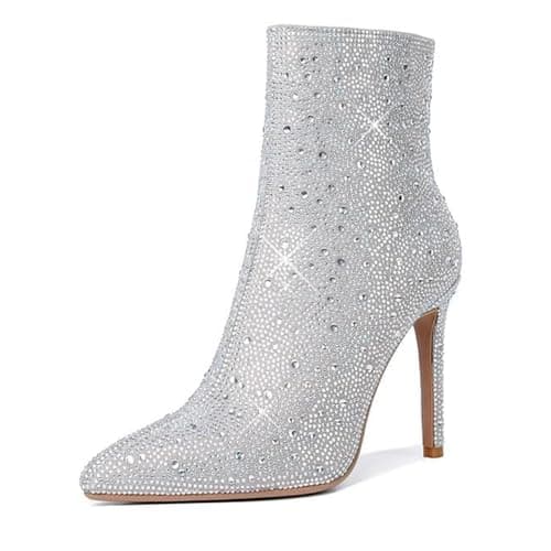 Sparkly Rhinestone Knee High Boots for Women — Silver（ankle）
