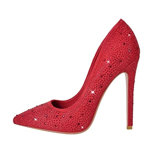Richealnana Women's Rhinestones Pointed Toe Stiletto High Heels — Red