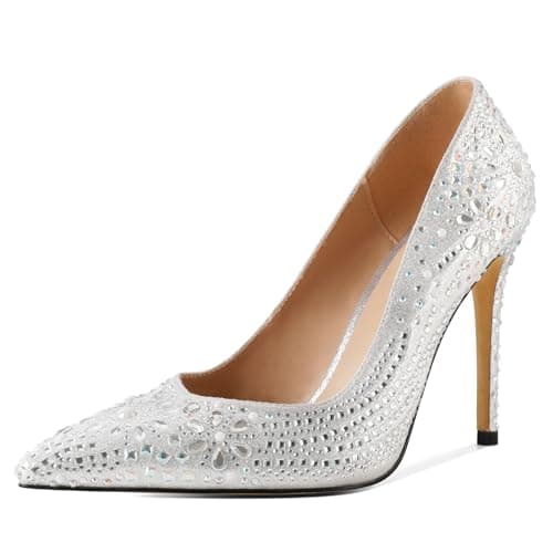 Eldof Women's Classic 4" Stiletto Heel Dress Pumps, Size 5-13 — Sparkly Rhinestone Silver