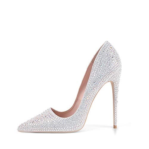 Elisabet Tang Women's Pointed Toe 4.7 inch Stiletto Heels Party Shoes — Silver Glitter