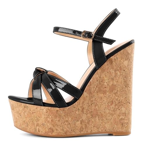 YODEKS Women's Platform Wedge Sandals-Ankle Strap Heel — Black
