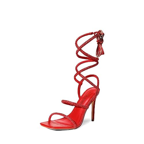Dream Pairs Women's Sexy Stilettos - Strappy Open Toe Dressy Heels — Red