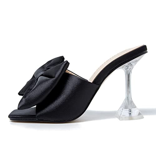 LIURUIJIA Women's Bow Heels Mules Slip-On Wedding Shoes