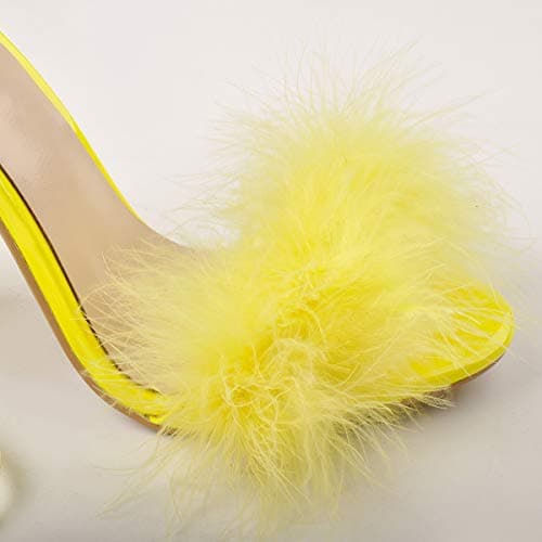 Richealnana Women's Cozy Strappy Open Toe Heeled Sandals with Artificial Feathers