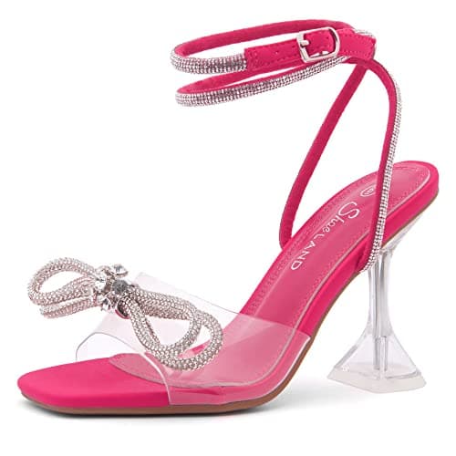 Shoe Land SL-NAOMI Women's Crystal Clear Slingback Heels with Square Open Toe — Clearfuchsia