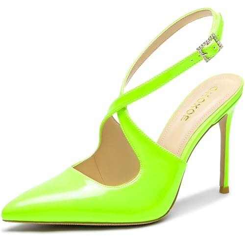 OHOXOE Women's Pointed Toe Stiletto Pumps Kitten Heels Wedding Party Shoes — Yellow