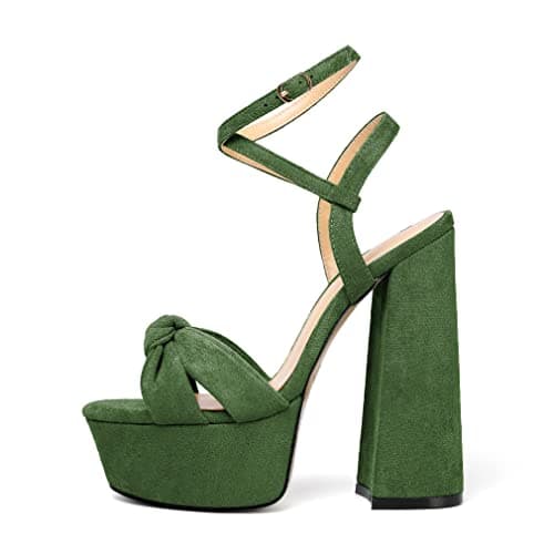 YODEKS Women's Peep Toe Ankle Strap Animal Print Sandals — Suede Olive-green