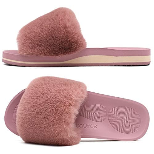 COFACE Women's Memory Foam Plush Slip-On Slippers Anti-Skid Fur Indoor Outdoor — Darkpink