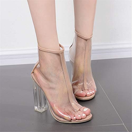 Richealnana Women's Clear Ankle Boots with High Block Heels