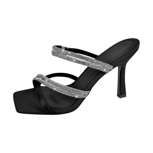 Richealnana Women's Ankle Strap Sandals with Shining Straps and Square Toe