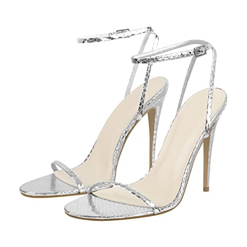Richealnana Women's Crisscross Ankle Strap Stilettos Sandals — Silver