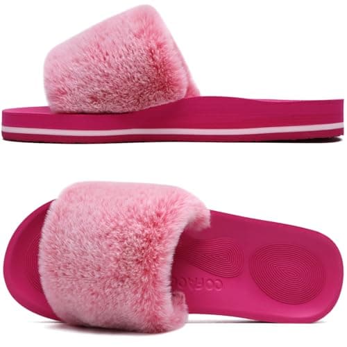 COFACE Women's Memory Foam Plush Slip-On Slippers Anti-Skid Fur Indoor Outdoor — Rose