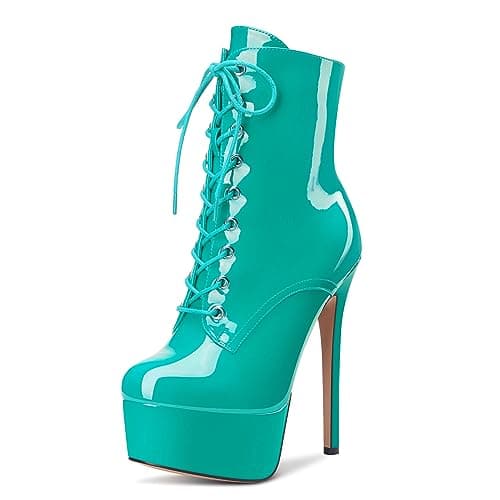 Castamere Women's High Heel Lace-Up Ankle Boots With Zipper Stiletto Heels 6 Inches — Cyan Blue