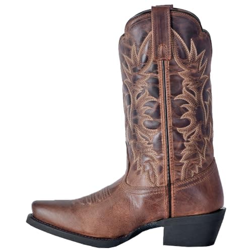 Laredo Womens Malinda Distressed Embroidered Casual Boots - Brown Mid Calf Low Heel