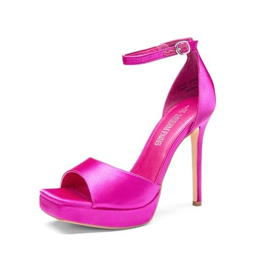 Dream Pairs Women's High Heel Platform Ankle Strap Open Toe Sexy Sandals — Hot Pink-satin