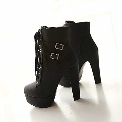 ForeMode Women's Gothic Leather Ankle Boots with Studs and Block Heel