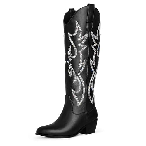 Ouepiano Women's Knee High Embroidered Cowboy Boots