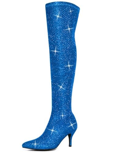 Allegra K Women's Glitter Knee High Stiletto Heels — Royal Blue