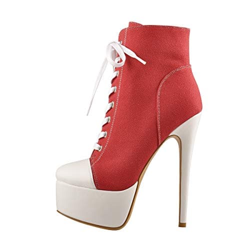 Richealnana Women's Platform Lace-Up Stiletto Heel Sneaker Boots — Red