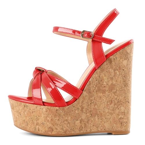 YODEKS Women's Platform Wedge Sandals-Ankle Strap Heel — Red