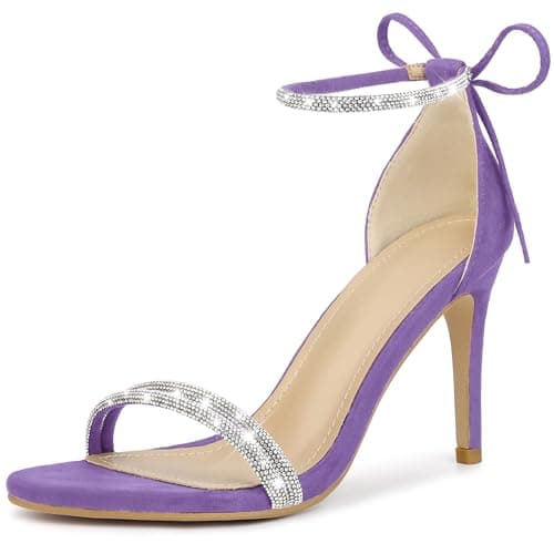 Perphy Rhinestone Ankle Tie Stiletto Heels Sandals — Purple