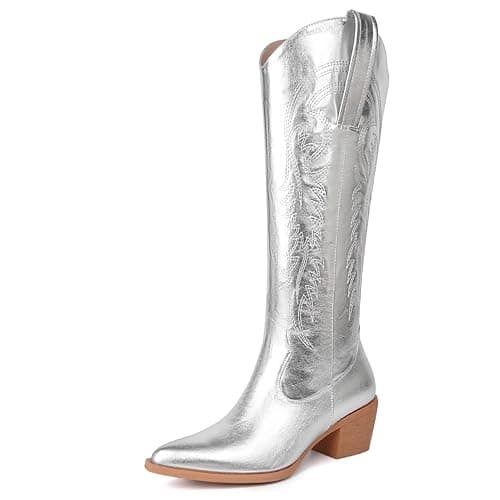 DOBOYG Women's Western Embroidered Cowboy Boots with Chunky Heel Perfect for Country Concerts