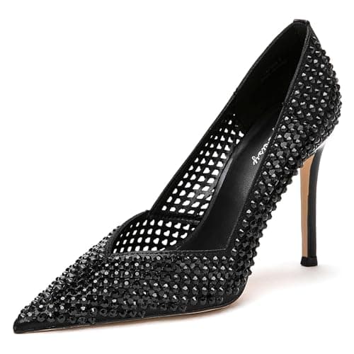 Lryweisy Women's 4 Inch Stiletto Rhinestone Heels for Wedding Party Shoes — Black03